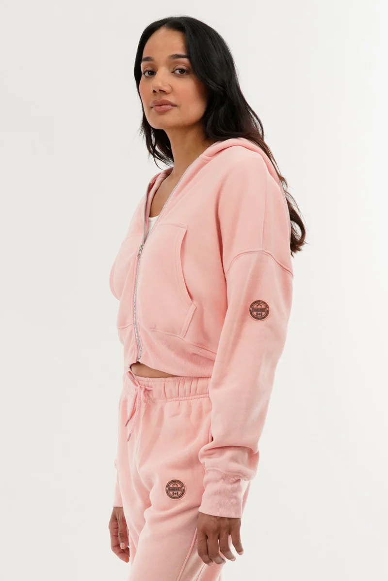 Fahrenheit Cropped Zip Up Hoodie - Pink - Image 2