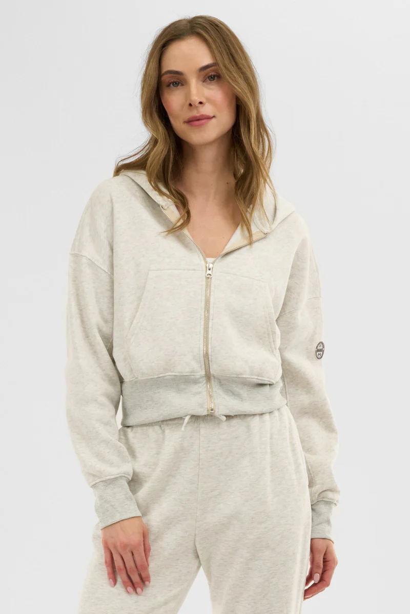 Fahrenheit Cropped Zip Up Hoodie - White