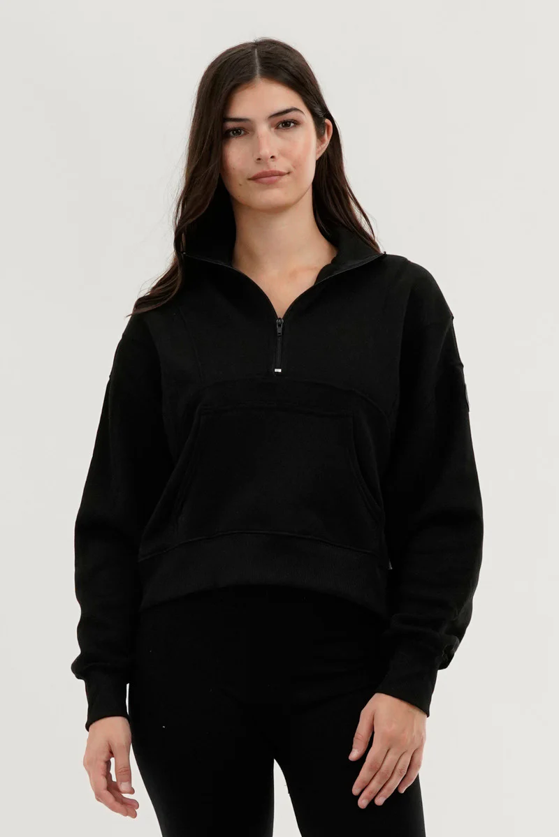 Fahrenheit Half Zip Cropped Sweatshirt - Black