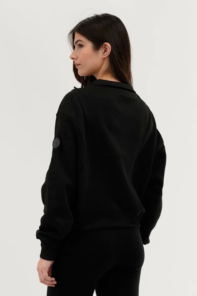 Fahrenheit Half Zip Cropped Sweatshirt - Black - Image 3