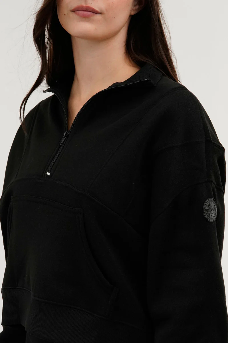 Fahrenheit Half Zip Cropped Sweatshirt - Black - Image 4
