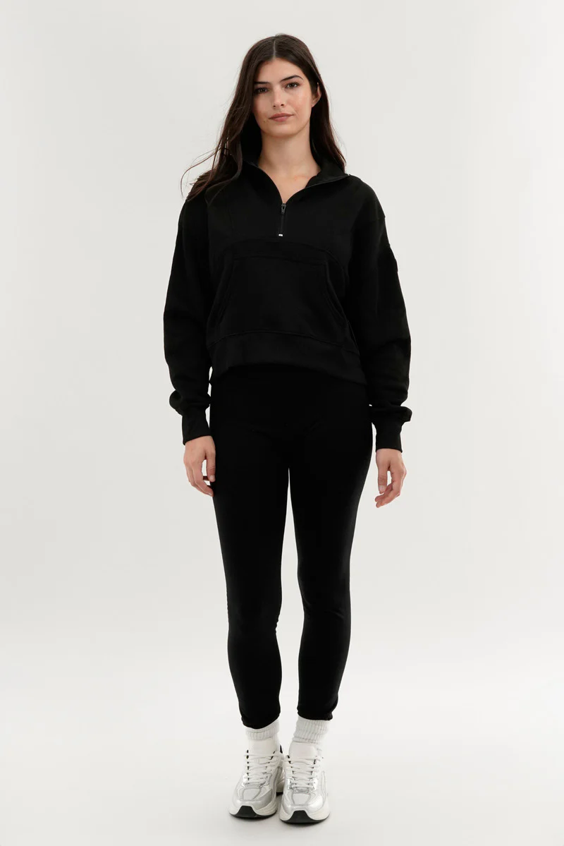 Fahrenheit Half Zip Cropped Sweatshirt - Black - Image 5