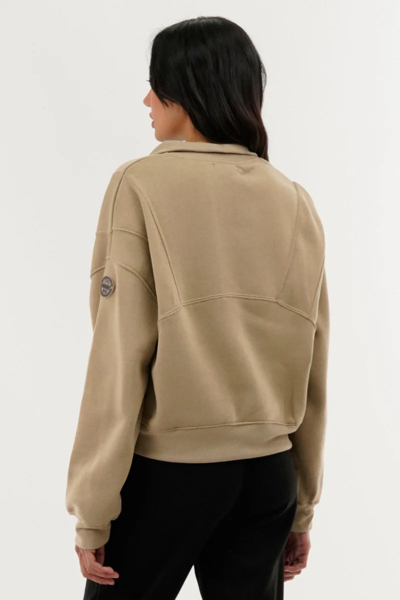 Fahrenheit Half Zip Cropped Sweatshirt - Beige - Image 3