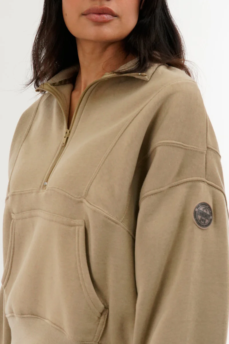 Fahrenheit Half Zip Cropped Sweatshirt - Beige - Image 4