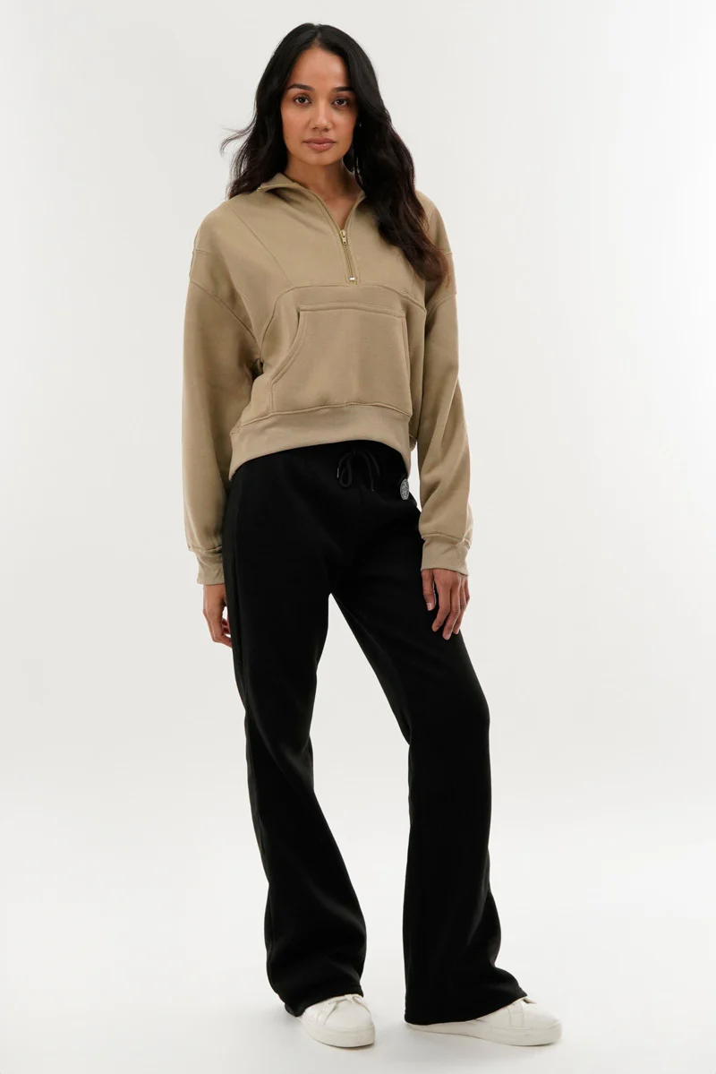 Fahrenheit Half Zip Cropped Sweatshirt - Beige - Image 5