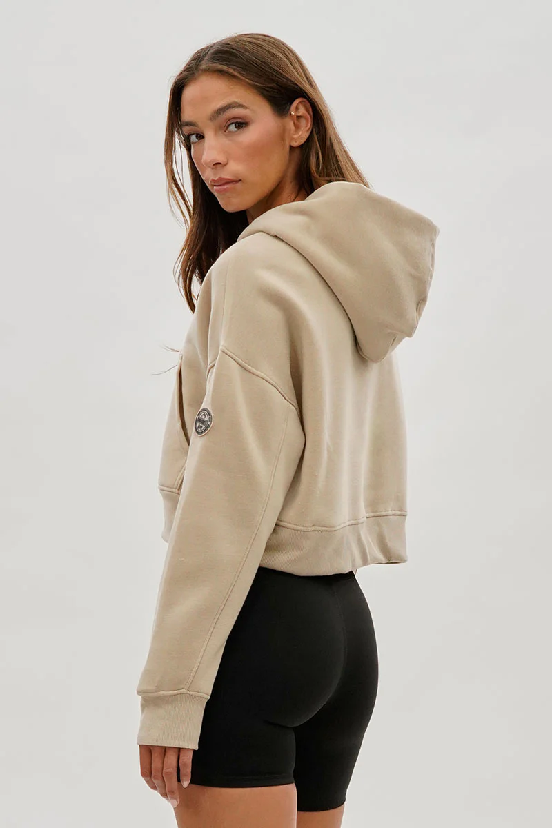 Fahrenheit Cropped Drop Shoulder Hoodie - Beige - Image 3