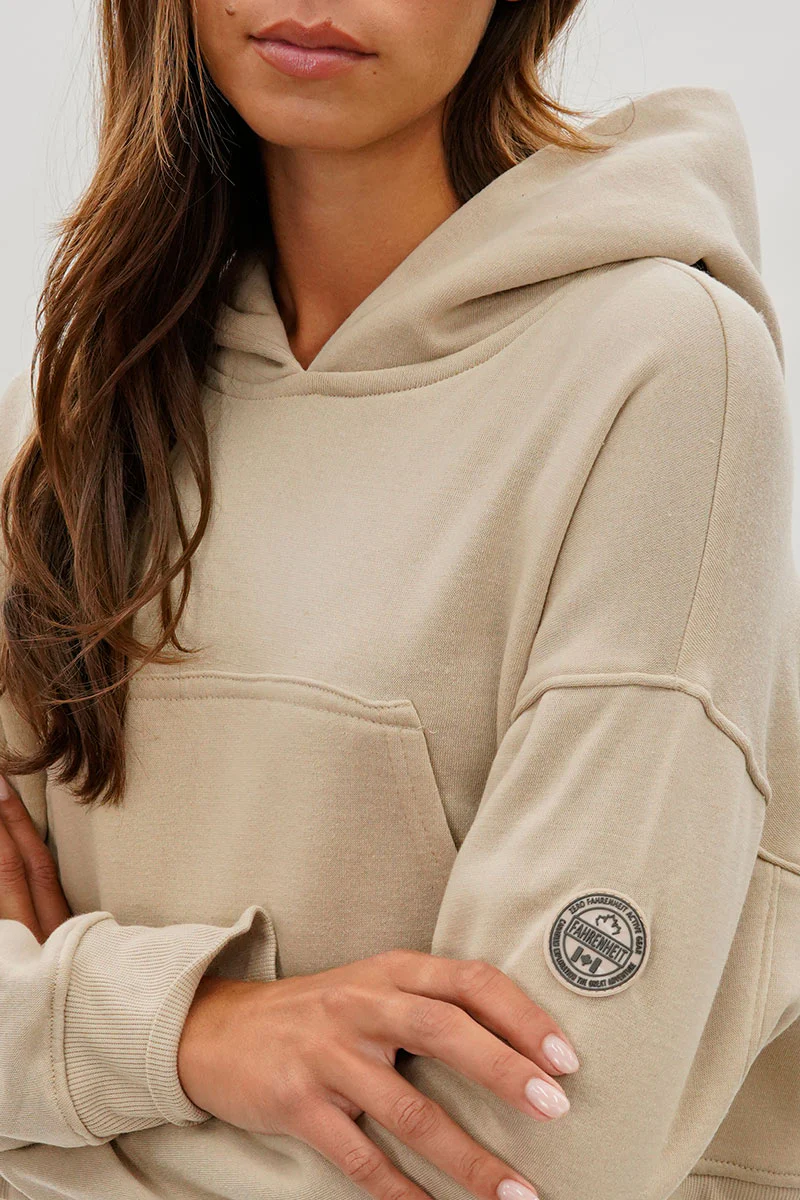 Fahrenheit Cropped Drop Shoulder Hoodie - Beige - Image 4