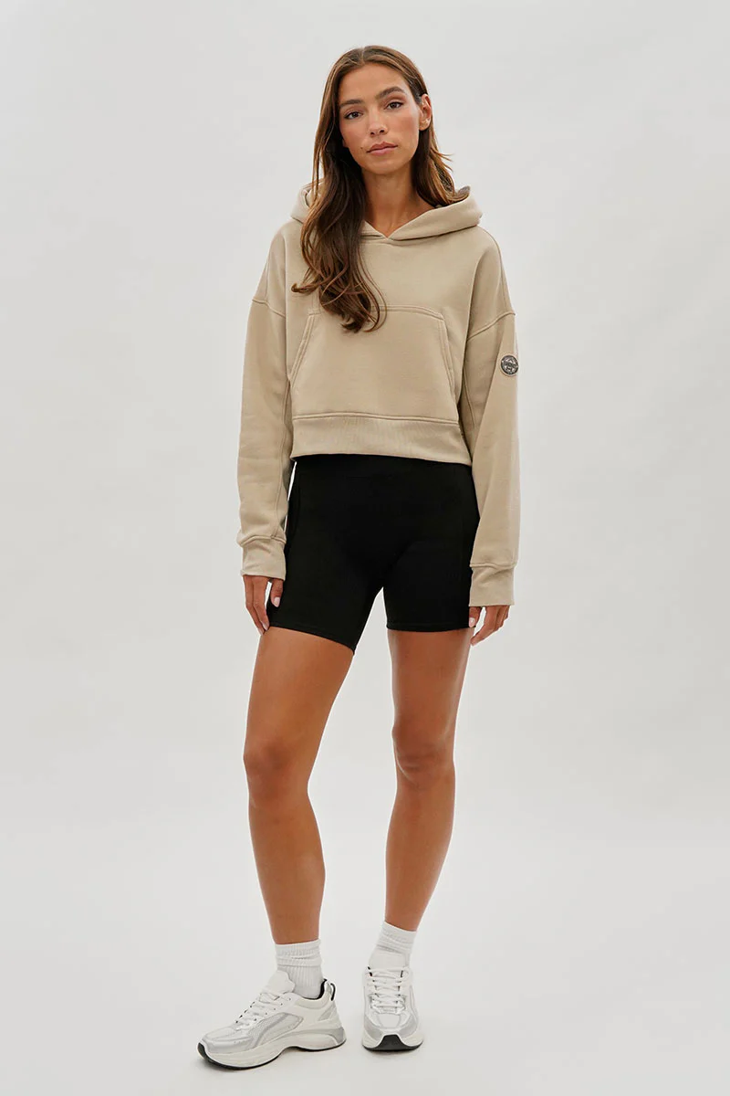 Fahrenheit Cropped Drop Shoulder Hoodie - Beige - Image 5
