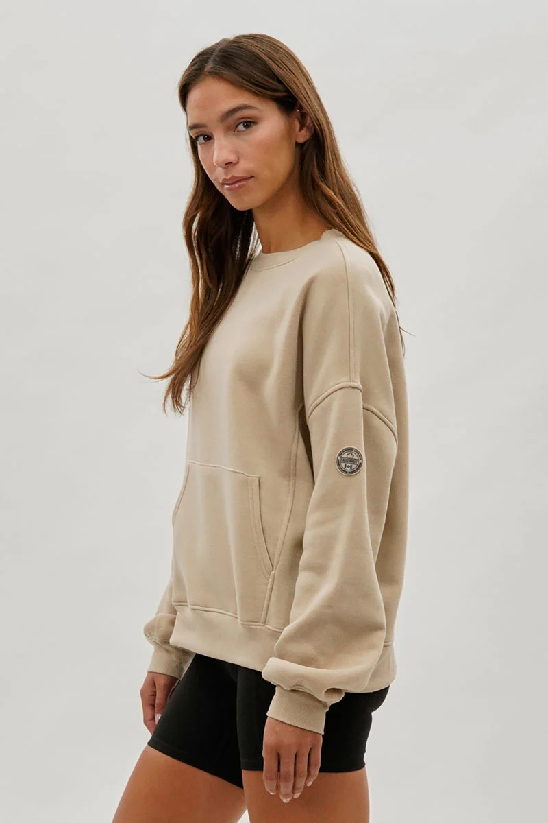 Fahrenheit Drop Shoulder Kangaroo Pocket Sweatshirt - Beige - Image 2