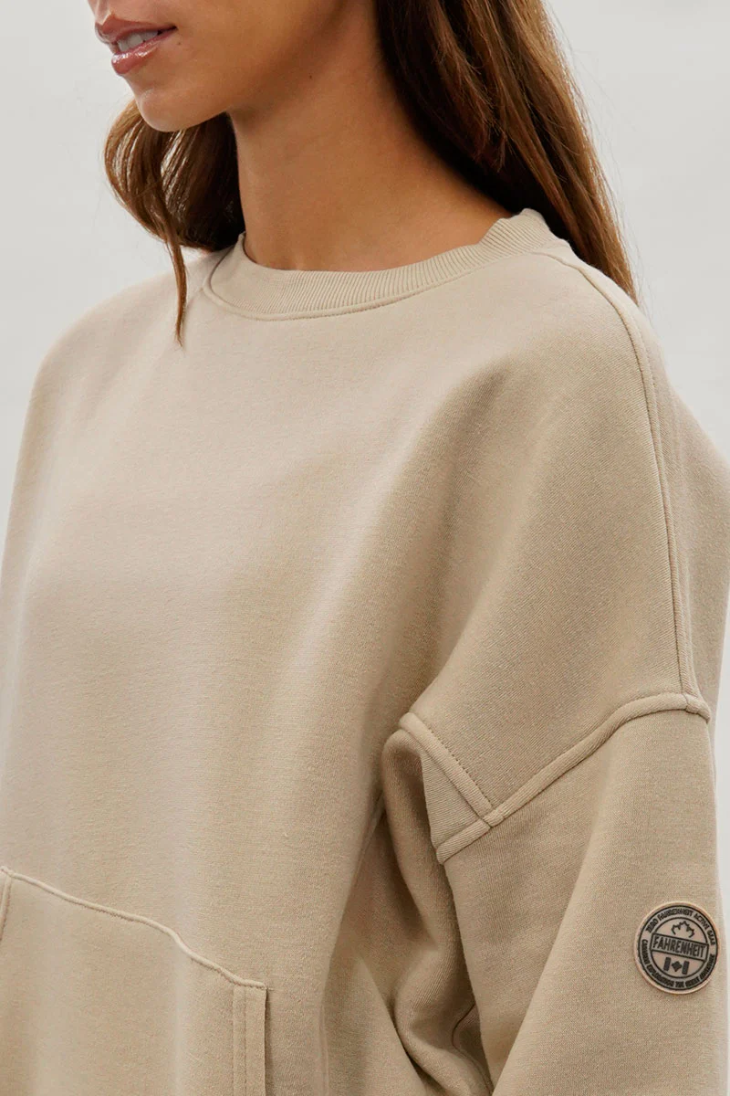 Fahrenheit Drop Shoulder Kangaroo Pocket Sweatshirt - Beige - Image 4