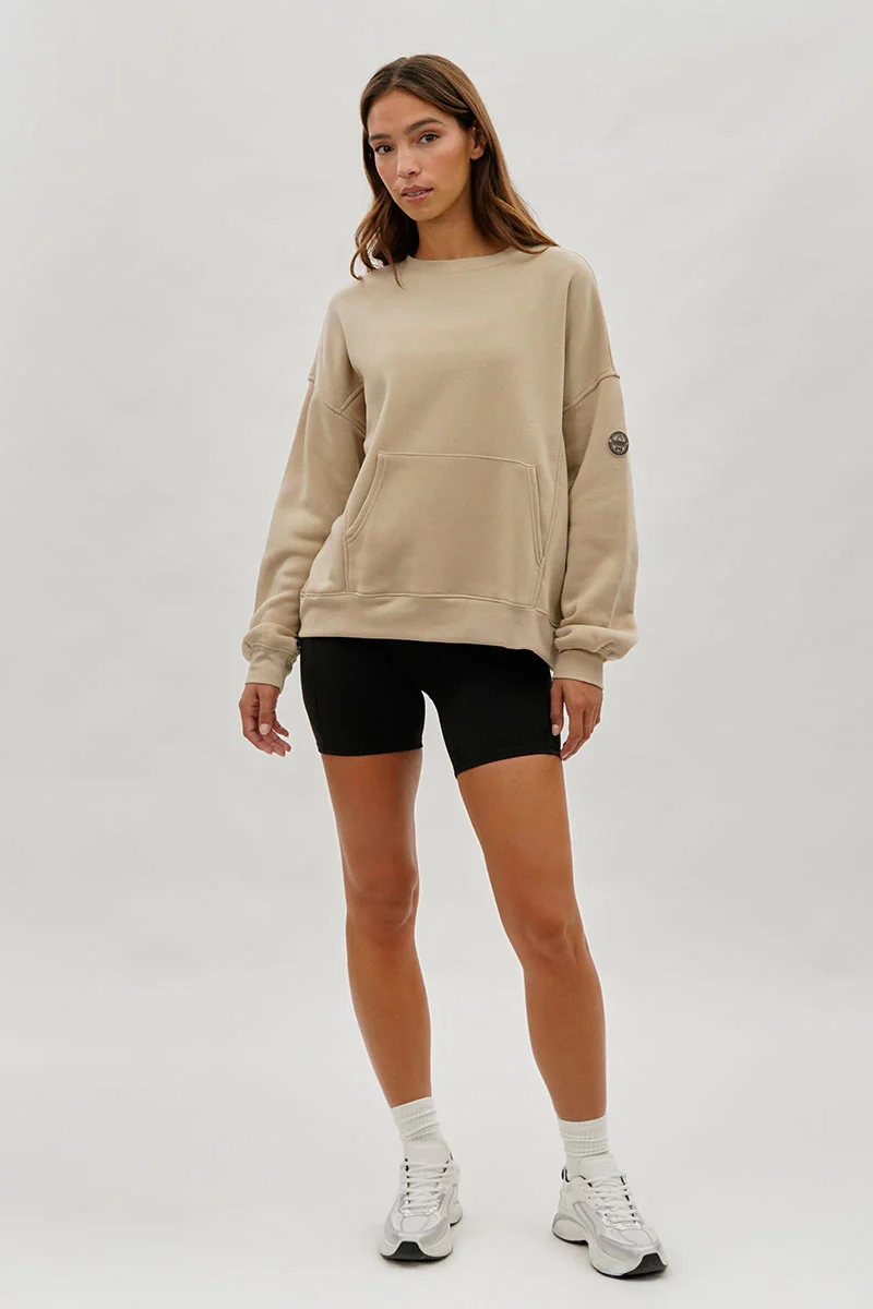 Fahrenheit Drop Shoulder Kangaroo Pocket Sweatshirt - Beige - Image 5