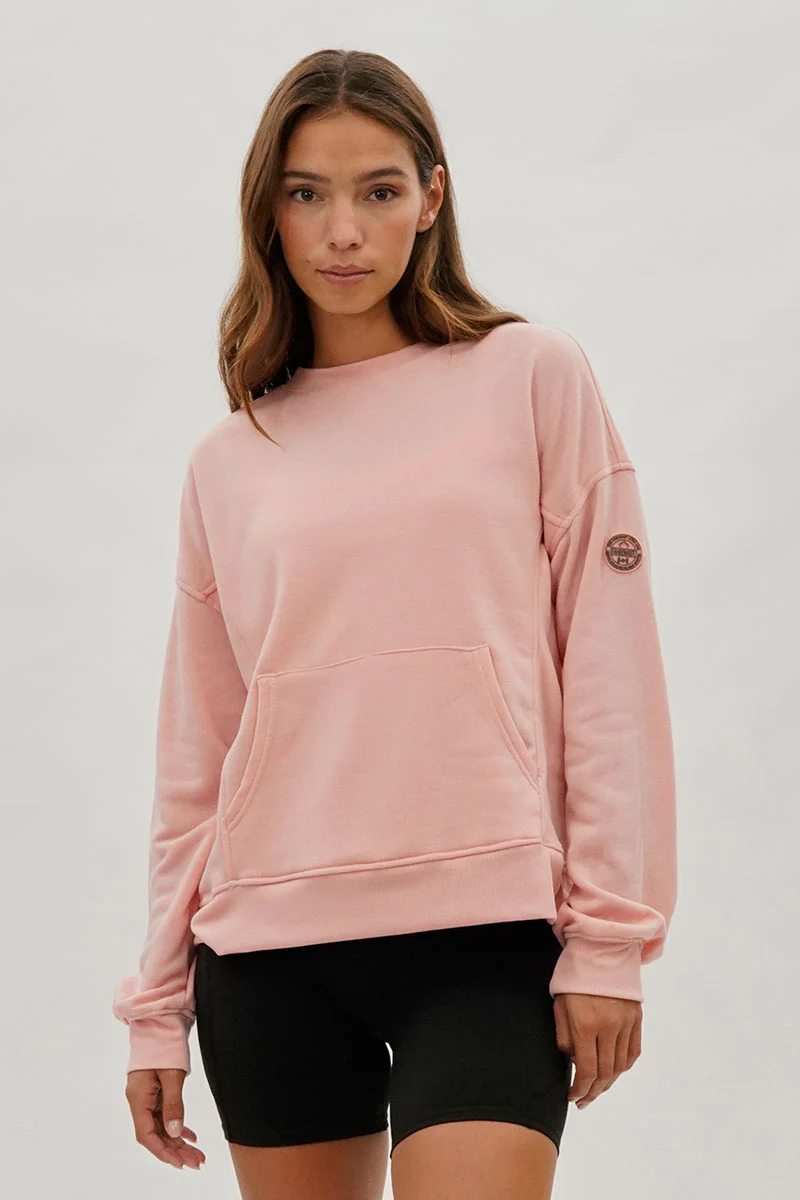 Fahrenheit Drop Shoulder Kangaroo Pocket Sweatshirt - Pink