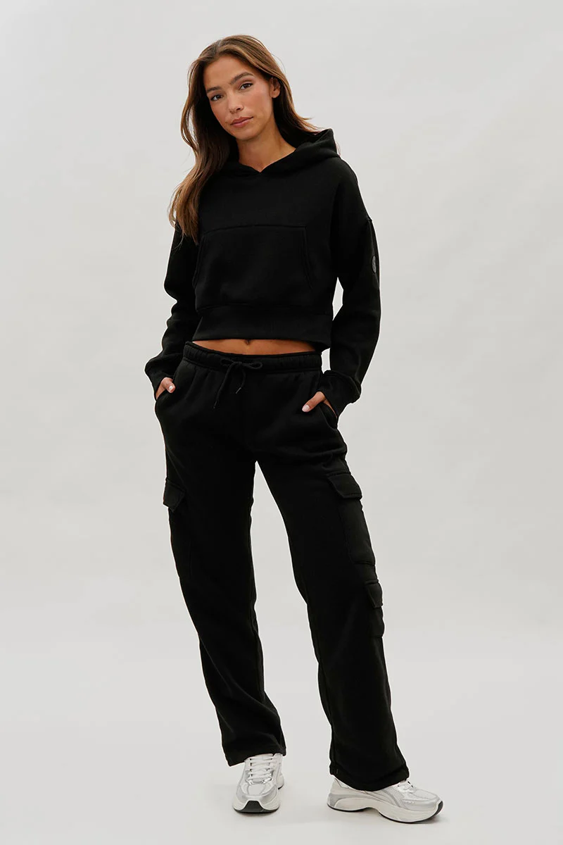 Fahrenheit Tie Waist Cargo Sweatpants - Black - Image 5