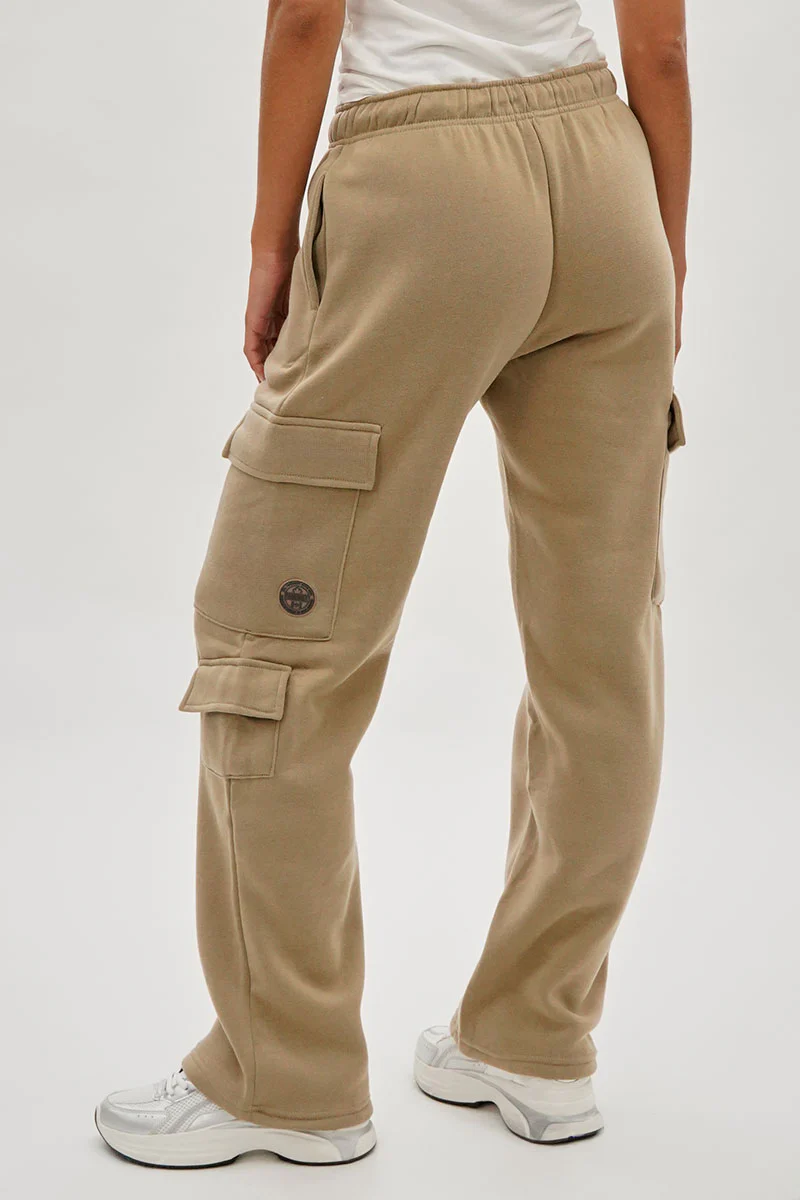 Fahrenheit Tie Waist Cargo Sweatpants - Beige - Image 3
