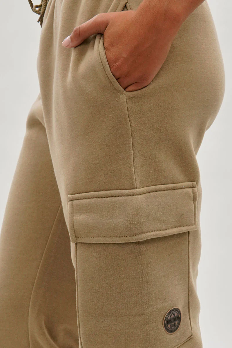 Fahrenheit Tie Waist Cargo Sweatpants - Beige - Image 4