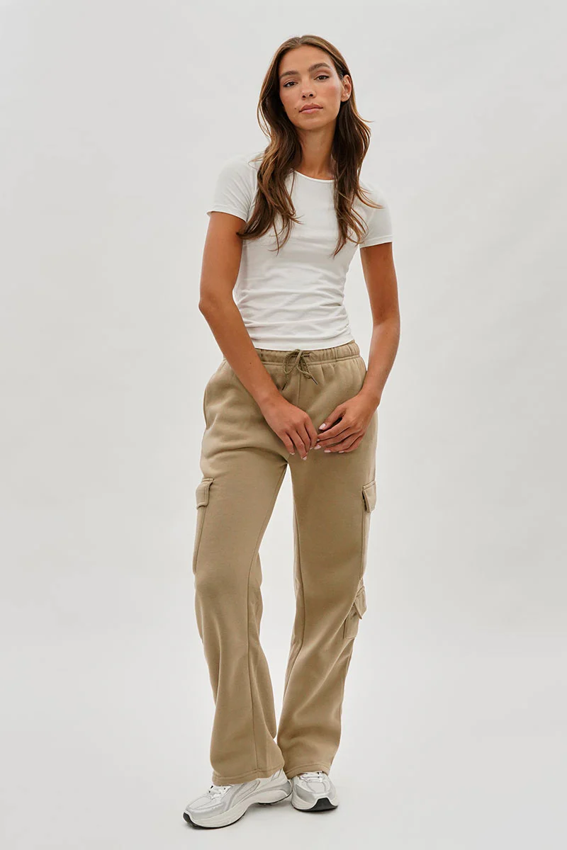 Fahrenheit Tie Waist Cargo Sweatpants - Beige - Image 5