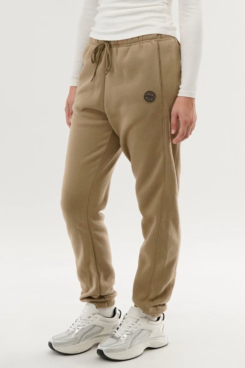 Fahrenheit Tie Waist Fleece Joggers - Beige - Image 2