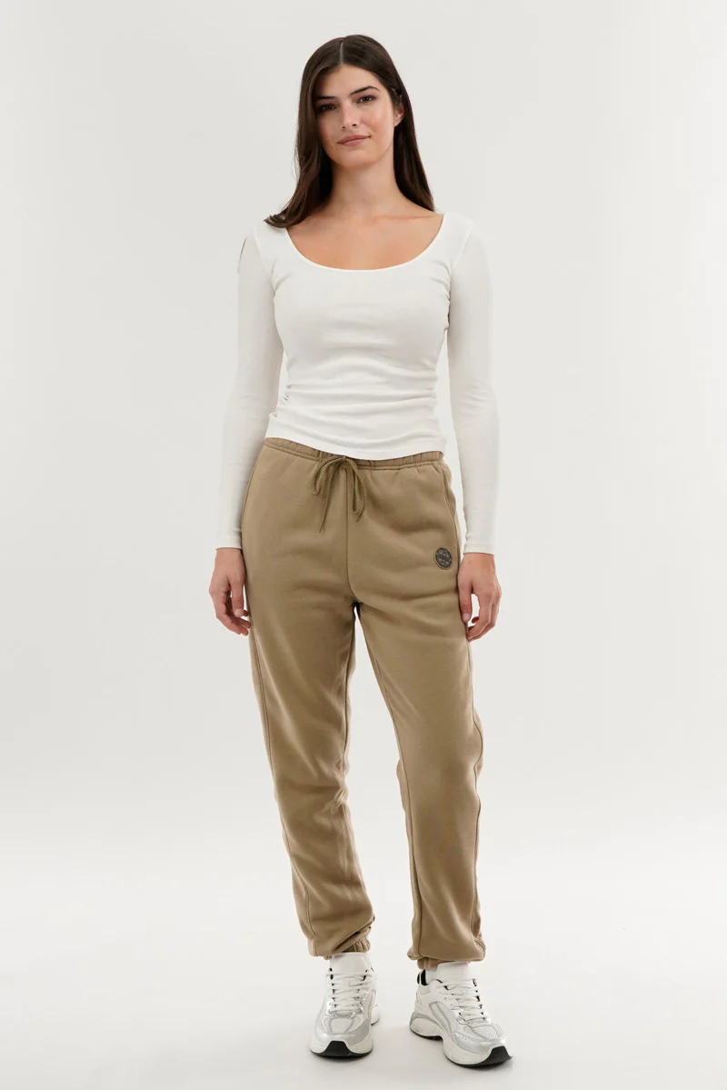 Fahrenheit Tie Waist Fleece Joggers - Beige - Image 5