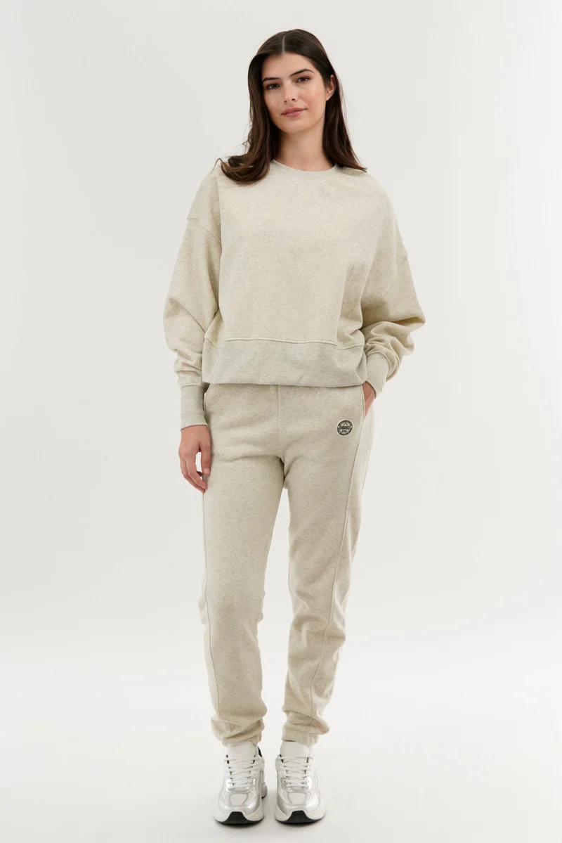 Fahrenheit Tie Waist Fleece Joggers - Cream - Image 5